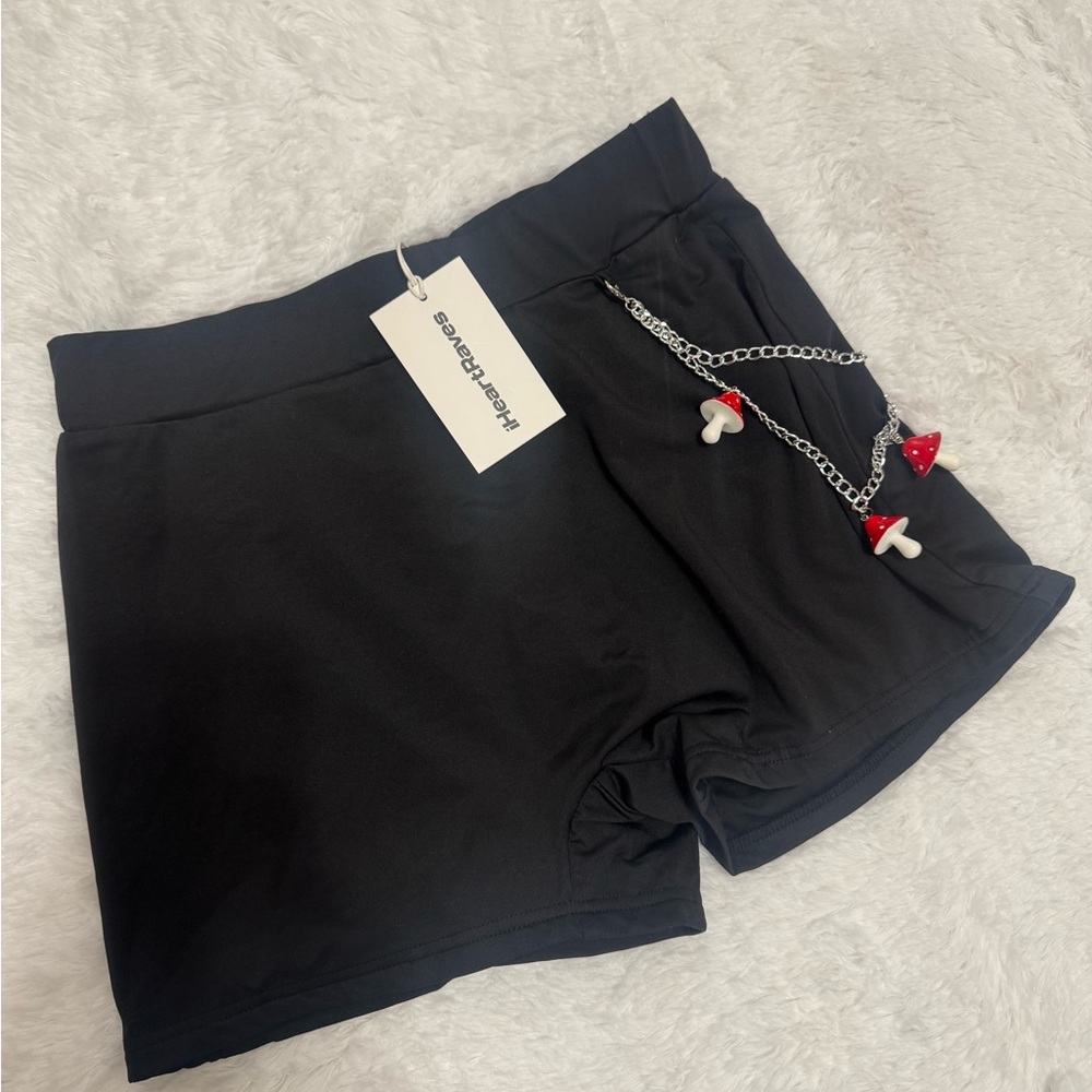 New large black mushroom biker shorts festival rave Alice beyond wonderland outf